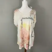 NEW Chicos $59 Tunic Tee Size 3 Peach Paisley Short Sleeve Jersey Knit Top