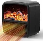 Portable Space Heater with Realistic 3D Flame, Mini Electric Fireplace Heater with Thermostat, 1500W/1000W PTC Ceramic Heating