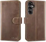 [Lensun] Genuine Leather Case for Samsung Galaxy A54, Mobile Phone Case [Genuine Leather] [Magnetic Closure] Mobile Phone Flip Leather Case Flip Case for Galaxy A54 5G - Vintage Dark Brown
