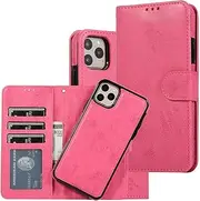 for iPhone 11 Case Pro MAX XS XR 6 7 8 Magnetic Leather Removable Wallet Flip Card Storage Cover (for Apple iPhone X/XS, Pink)