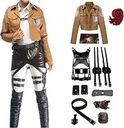 CR ROLECOS Anime AOT Cosplay Survey Corps Uniform Mikasa Ackerman Cosplay Costume Jacket and Belt Halloween Carnival Christmas for Adults L