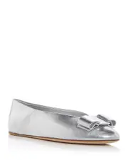 Ferragamo Women's Vanna Leather Hardware Bow Flats 11