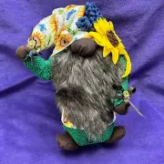 Folk Art Sunflower Gnome Hand Crafted Upcycled Whimsy 11 Inch tall x 8 inch wide