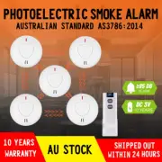 5x Wireless Interconnected Photoelectric Smoke Alarm 10 Year Battery +Remote