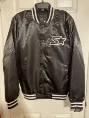 Starter Mens Small Locker Room Black Full-Snap Heavyweight Satin Varsity Jacket