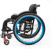 Furenan Blue Aluminum Alloy Sport Lightweight Folding Transport Wheelchair, Self-Propelled Manual Wheelchair, Seat Width 34cm/13.4in