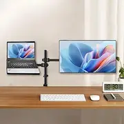 Monitor Stand, Laptop & Monitor Arm Tall Pole, Dual Monitor Arm Desk Mount with Laptop Tray, Desktop LCD Monitor Dual Purpose, up to 30 inch, 8kg Capacity, Fit 75x75&100x100mm