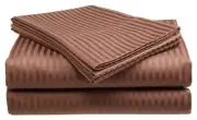 Twin Size Coffee 400 Thread Count 100% Cotton Sateen Dobby Stripe Sheet Set