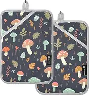 Chic Set of 2 Fall Mushroom Kitchen Pot Holders Soft Heat Resistant for BBQ Baking Everyday