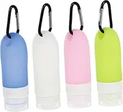 NULYLU 4pcs Portable Empty Lotion Bottles with Carabiner Travel Toiletry Containers for Shampoo Hand & More Includes Transparent & Bottles