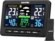 Wireless Weather Station with Outdoor Remote Sensor in/Out Temperature and Humidity Alarm Clock Calendar Weather Forecaster with Color LCD Display
