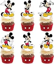 NIAYOU 24 Pcs Mouse Cupcake Toppers, Cartoon Themed Cake Decorations Happy Birthday Cupcake Toppers for Boys Girls Kids Birthday Party Supplies