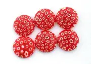 THREE 16mm ROUND ORANGE RED WHITE FLORAL FLOWER MILLEFIORI GLASS CABS MC7/10824