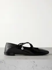 [Jimmy Choo] Jimmy Choo - Eleri Collapsible-heel Embellished Patent-leather Ballet Flats - Black - IT42 IT 42 Black