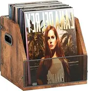 DoruCo Vinyl Record Storage Crate - LP Album Holder Holds 60+ Records - Metal & Wood Record Box - Organize Your Vinyl Collection