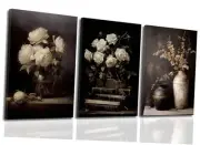 CCZ Moody Dark Floral Wall Art Plants and Flowers in Vintage Vase Books