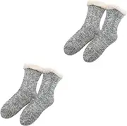 [SAFIGLE] 2 Pairs Gentle Stitching High-end Style Socks Warm Fuzzy Indoor Slippers Thoughtful Present