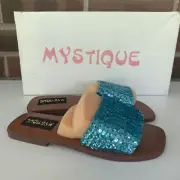 Mystique Blue Sequined Slide Slippers US 5 M NEW