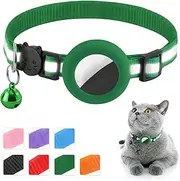 Airtag Cat Collar, Reflective GPS Cat Collar Breakaway with AirTag Holder and Bell, Adjustable Lightweight Air Tag Kitten Collar (Green)