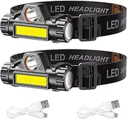 LED Rechargeable Headlamp, Pack of 2, Super Bright Sensor Headlamp, IPX5 Waterproof LED, Lightweight, Perfect for Jogging, Hiking, Camping, Cycling, Fishing, Head Torch
