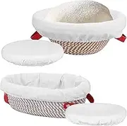 2 Pack Cotton Rope Proofing Baskets, Banneton Bread Basket with Liner and Cover for Homemade Sourdough Baking (Round+Oval)