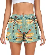 [FRODOTGV] Colorful Dragonflies Athletic Shorts for Women with Pockets Running Shorts for Outdoor Indoor Fitness Work Out S