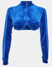 NWT ADIDAS x Jeremy Scott Blue Velvor VELVET Crop Track Jacket Retro $150 sz S