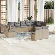 Patio Furniture Sets 10 Piece Garden Sofa Set with Cushions Mix Beige Poly Rattan