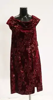 Adrianna Papell Women's Sequin Velvet Slit A Line Dress EJ1 Garnet US 14 NWT