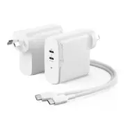 Alogic WCG2X68-ANZ Rapid Power 2 Port 68W?Compact Wall Charger, 2x USB-C Port White