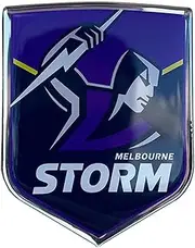 Fan Emblems Storm Car Decal • Melbourne Storm Clear Resin Coated Chrome Auto Sticker - Size: 97 x 76 x 2mm • Officially Licensed NRL Car Accessories