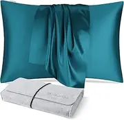 DISANGNI 100% Natural Mulberry Silk Pillow case for Hair and Skin with Hidden Zipper 22 Momme Both Sides Real Silk Pillow Case (1pc King Size 20" x36", Blue Green)