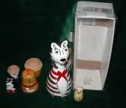New in Box “Cleo And Friends” Nesting Cats Hand Painted Wooden Nesting Doll