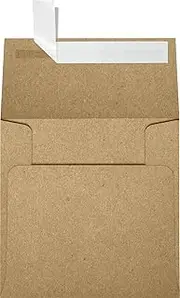 LUXPaper Square Invitation Envelopes | Peel & Press | 4" x 4" | Grocery Bag Brown | 70lb. Text | 50 Qty