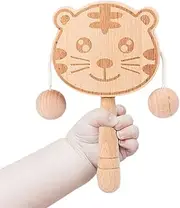 Kids Rattle | Tiger Design Wood Baby Toys - Double-Sided Interactive Shaking Drum for Auditory Stimulation Motor Skill Visual Tracking Toddler Shower Stroller