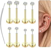 [LOLIAS] 14K Gold Filled Threadless Nose Studs CZ Nose Rings for Women Men 316L Surgical Steel Labret Studs Lip Rings Push in Flat Back Stud Earrings CZ Nose Nostril Tragus Helix Piercing Jewelry