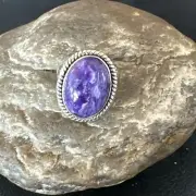 Womens Purple Charoite Navajo Sterling Silver Oval Ring Adjustable Size 9 17245