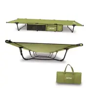 Extra-Wide Folding Camping Cot, Quiet Sleeping Cot With Side Pocket, XXL Green