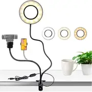 6-Inch Ring Light with Universal Webcam Stand Mount for Zoom/Team Meetings, Streaming and Selfie, 3 Color 10-Level Brightness Gooseneck Clip-on LED Lights for Logitech Web Cam C925e, C922x, Brio 4K