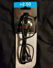 Wink ICU Eyewear Newman Black Reading Glasses Readers with Case +2.50 NIP