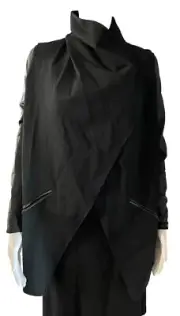 NEW Spanx Drape Front Jacket Faux Leather Ponte Stretch Black 50176R SZ XS