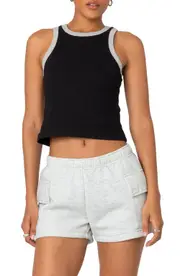 EDIKTED Wes Contrast Trim Tank Top in Black at Nordstrom, Size Medium