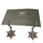 NWT Set of Silvertone White and Pink Rhinestone Snowflake Earrings