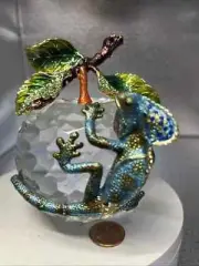 CRYSTAL APPLE WITH CHAMELEON TRINKET BOX BY KEREN KOPAL, AUSTRIAN CRYSTALS