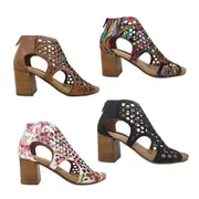 Step On Air Kage Ladies Shoes Heel Caged Sandals Zip Back Punchout Upper