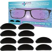 GMS Optical® 2.5mm Anti-Slip Adhesive Contoured Soft Silicone Nose Pads with Super Sticky Backing for Glasses, Sunglasses, and Eye Wear - 5 Pair (Black)
