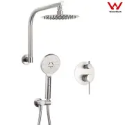 Brushed Nickel 8-10-12" Shower Head Handset Gooseneck Arm Hot Cold Mixer Control