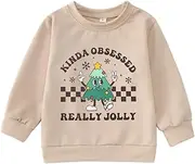 [Ritatte] Toddler Boy Girl Christmas Sweatshirt Cute Christmas Tree Graphic Crewneck Sweatshirt Xmas Jolly Pullover Tops 1-6T