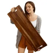 Large Acacia Serving Board with Handles, 36 x 12 Inch Rectangular Charcuterie...