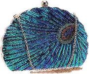 [LIFEWISH] Women's Unique Luxury Sequins Beaded Evening Bag Wedding Bridal Party Prom Clutch Purse tote Handbag（Peacock blue）